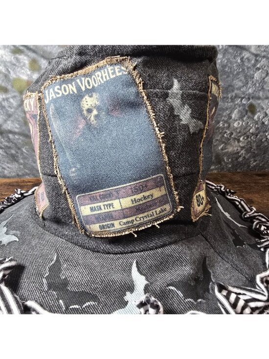 OOAK Handmade Boho Indie Top Hat Horror Movies Upcycle Adjustable M 22.5\